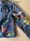 Chico s Women One Size Blue Embroidered Floral Open Front Collared Jacket