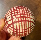 Antique 19th C  English Victorian Pottery Carpet Ball Red Criss Cross Stripe