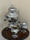 Vintage Manning Bowman Art Deco Chrome Coffee Urn Creamer Sugar Set 1930s Usa