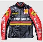 New Men s Black Porsche Racing Turbo 911 Real Leather Motorcycle Biker Jacket