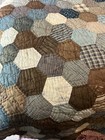 Antique Quilt 1800-1900   s Hexie Hexagon Pattern Blue Brown Hand Stitched Heavy