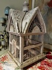 Vintage Wood   Metal Bird Cage Hand Painted Pink Pastel Floral Rustic 18x10x10