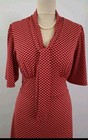 Vintage 1930s 1940s Style Red Polka-dot  Pussy Bow Tea Dress Size 14