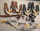 Lot Of 13 Vintage Pony Boy Cap Guns - Esquire Toy - 8 Holsters   Belts 