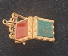 Antique Victorian Mourning Locket With Original Photos Onyx Carnelian Gold