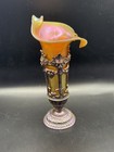 Antique Art Nouveau  Glass Vase With Metal Mount