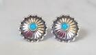 Navajo Sterling Silver Turquoise Concho Stamped Stud Earrings