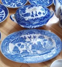 Vtg Porcelain Occupied Japan Childs Children Willow Blue White Tea Set 23 Pieces