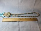 Vintage Turquoise White Silver Braided Cord Bolo Tie Western Beaded