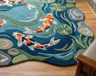 Hand Tufted Koi Fish Pond Rug     Round Artistic Area Rug     Japanese Style Water