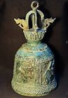 Vintage Old Thai Temple Bell Buddhist Bronze With Elephant