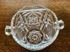 Vintage Crystal Glass Ice Bucket Sawtooth Rim Star Design Double Handle