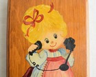 Vintage Wall Plaque  Original Painting On Wood  Cute Girl Phone  70s Wall Decor