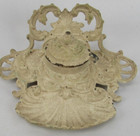 Antique Creamy White Ornate Cast Iron Desktop Ink Well Ink Stand Jm18b-2 C  1890