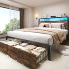 Full queen Size Bed Frame With 2-tier Storage Headboard And Storage Drawers