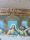 Vintage Jesus Christ Lord Last Supper Large Framed Gold Leaf Picture 30 5 X 16 5