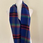 Blue Tartan Plaid Scarf Fringe Tassel Winter Wrap Cozy Classic Preppy Wintercore