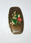 Vtg Lipstick Holder W Mirror Gold Tone Metal Floral Decoration Clip On