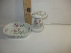 2 Piece Vintage Porcelain Vanity Set Counterpoint  sweet Pea  Soap   Toothbrush