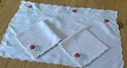 Vintage Hand Embroidered Irish Linen  Madeira Breakfast Tray Set Strawberries