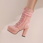 Womens Lace Up Zipper High Block Heel Lace Platform Party Ankle Boots Shoes New
