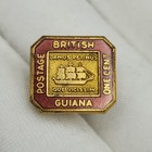 Antique Rare British Guiana Lapel Pin Postage One Cent Stamp Guyana Red Goldtone