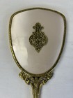 Antique Ornate Handheld Vanity Mirror Gold Tone Art Deco Hollywood Vintage Mcm