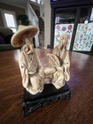 Vintage Chinese Asian Scholor s In Garden Figurine On Black Carved Base Nice 