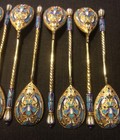Russian Imperial Silver Enamel Tea Spoon Set Of 12 Marked      84 163 Gr