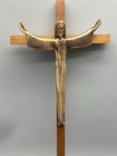 Vintage 15    Christ Is Risen Jesus Cross Gold Brass Copper Metal On A Wood Wall