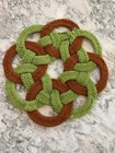 Handmade Crocheted Round Braided Yarn Trivet Hot Pad  Green   Brown
