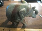 Vintage Hand Carved Elephant Heavey Green   Red Stone 5  Tall
