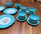 15 Pc Vintage Child   s Blue Tea Party Dish Set Kids Plastic Kitchen Pretend Play