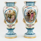 Pair Large Antique Porcelain Vases Farm Harvest Decors Circa 1900 Floral Decor