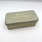 Vintage Zigzag Sewing Accessories Green Metal Box With Assorted Items