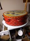 Vintage Amish Red Metal Oval Tin With 2 Handles Pa Dutch Folk Art  11  8  4