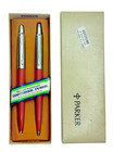 Vintage 1967 Parker Jotter Pen   Pencil Set Red Barrel Brass Treads Orig Box Nos