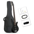 5-string Beginner P-style Electric Bass Guitar Set - Full Size Hh Pickups Black