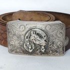 Vtg Sterling Silver Horse Head Shoe Belt Buckle Western Cowboy Rodeo Equestrian