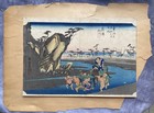 Antique Japanese Woodblock Print Hiroshige Style Travelers Landscape