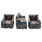 3 Pc Vintage Dollhouse Furniture Miniature Floral Upholstered Sofa Chairs 1 12
