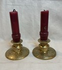 Pair Of Vintage Solid Brass Floral Etched Round Candleholders Candlesticks China