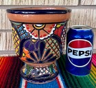 Lg Mexican Ceramic Flower Pot Planter Folk Art Pottery Handmade Talavera  3