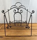 Vtg Wrought Iron Cookbook Stand Holder Scrollwork Page Chains Rustic Decor