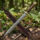 Handmade 32   Damascus Steel Medieval Sword With Wooden Handle   Leather Sheath