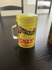 Vintage Style Metal Salt   Pepper Shaker Set W  Handles Yellow green 2pc