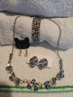 Silver Tone Blue Round Crystal Fashion Jewelry Set Necklace   Dangle Earrings