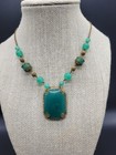 Czech Glass And Brass Necklace Green Vintage Art Deco Signed Czechoslovakia