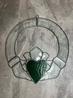 Celtic Irish Claddagh Beveled Green Heart  10    Window Stained Glass Sun Catcher