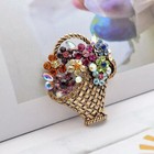 Cute Flower Basket Crystal Rhinestone Vintage Style Brooch Pin And Gold Bag